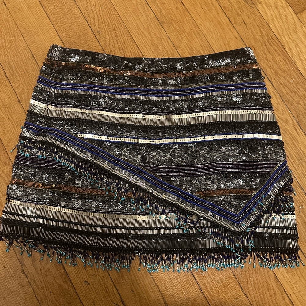 Parker Silver Black Turquoise Sequin Mini Skirt-new with tags